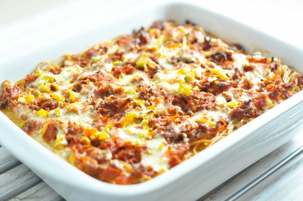 Spaghetti Traybake with Beef & Veg