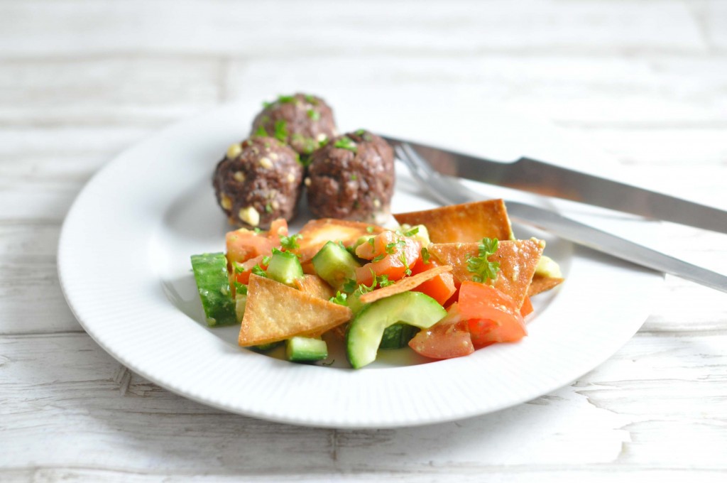 Greek meatballs with feta and a crispy taco salad - good for kids