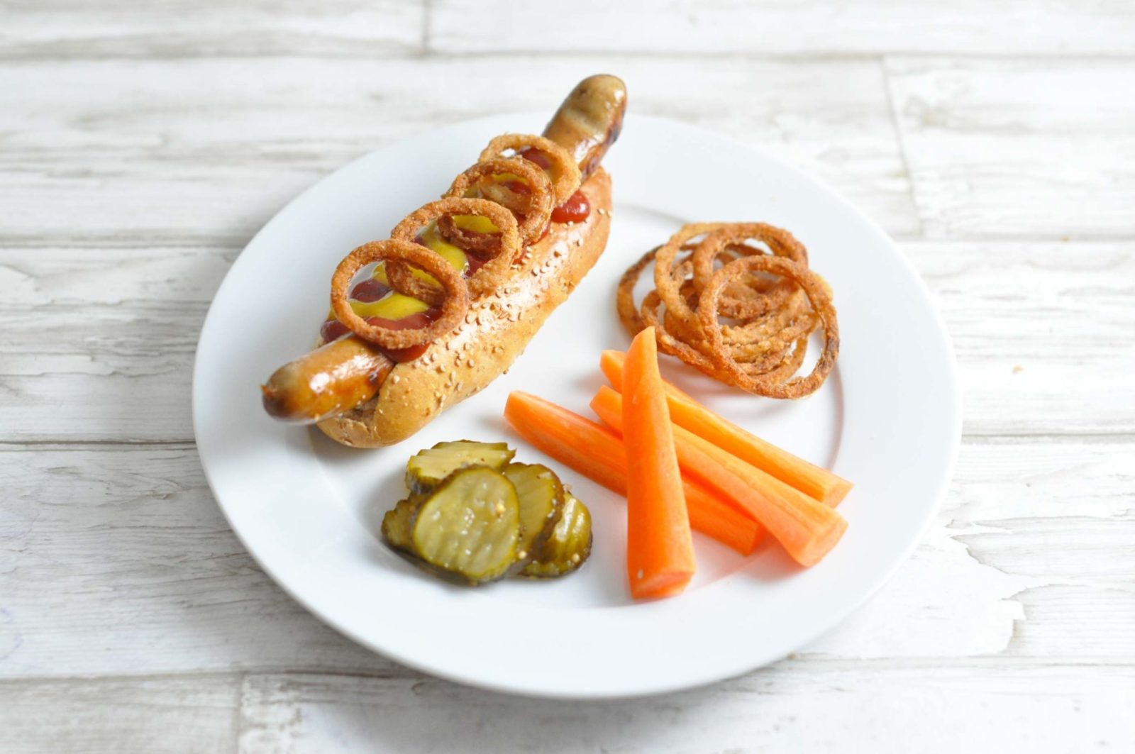 Hot dogs with fried onions or homemade onion rings
