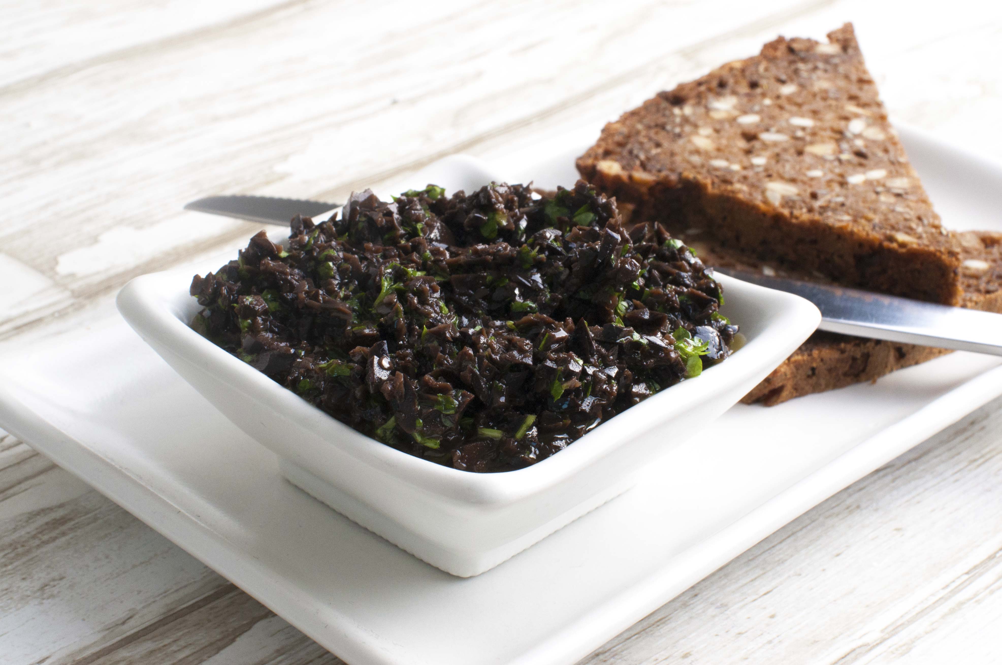 Homemade black olive tapenade - perfect for tapas