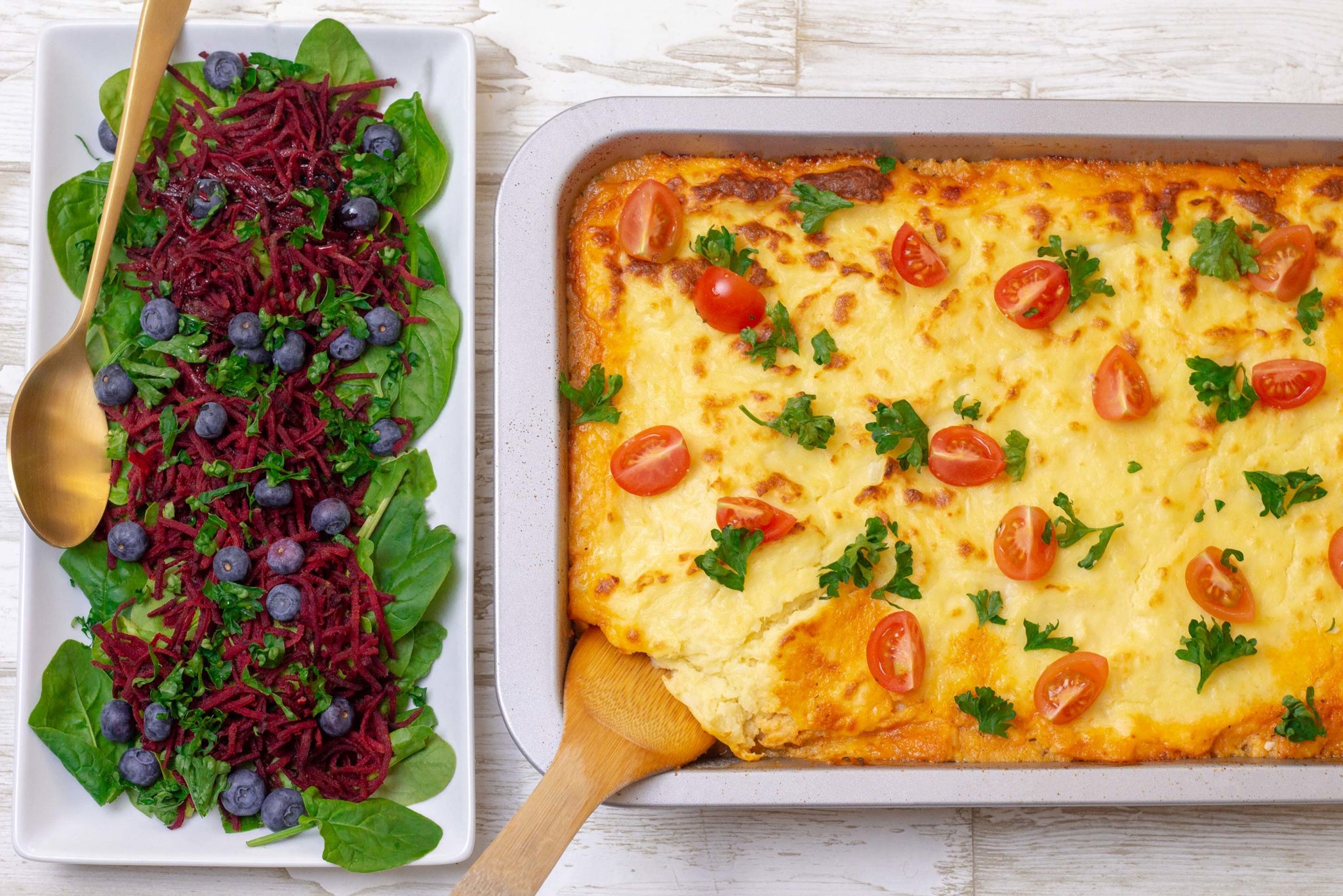 Mashed potato gratin with chicken bolognese and salad - for two days