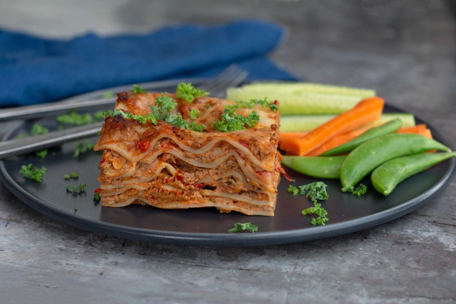 Lasagne with beef and lots of veggies courgette, carrots and bell pepper