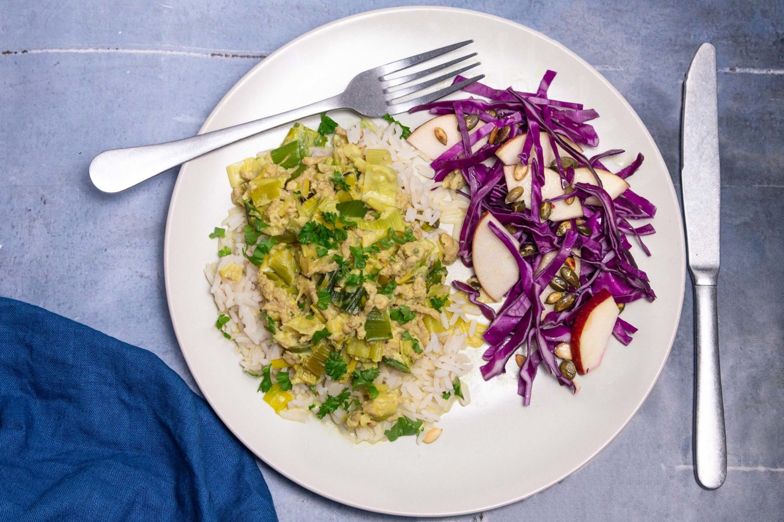 Second day leek and chicken pot with quick side salad