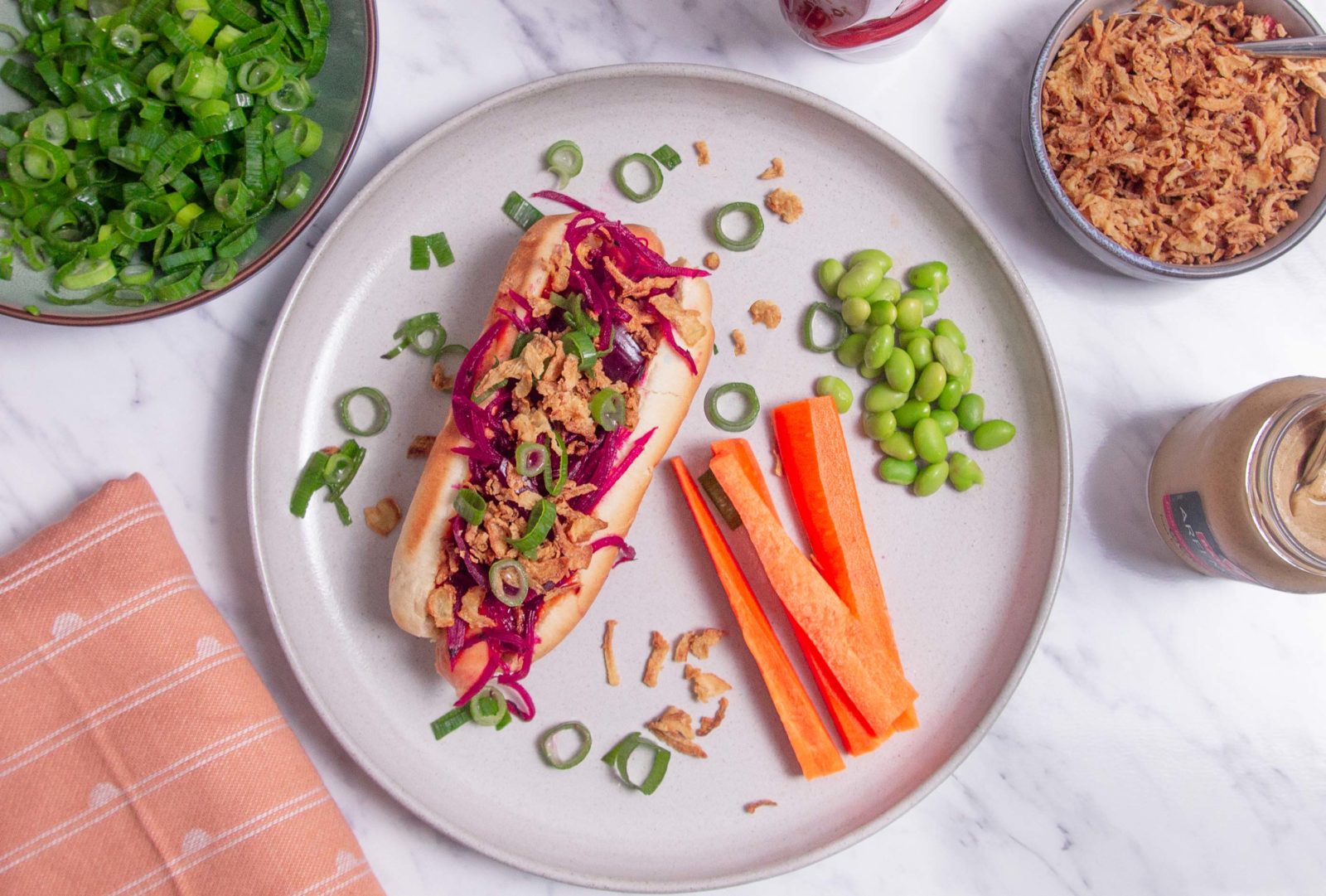 Classic hot dogs with home pickled beets and onion