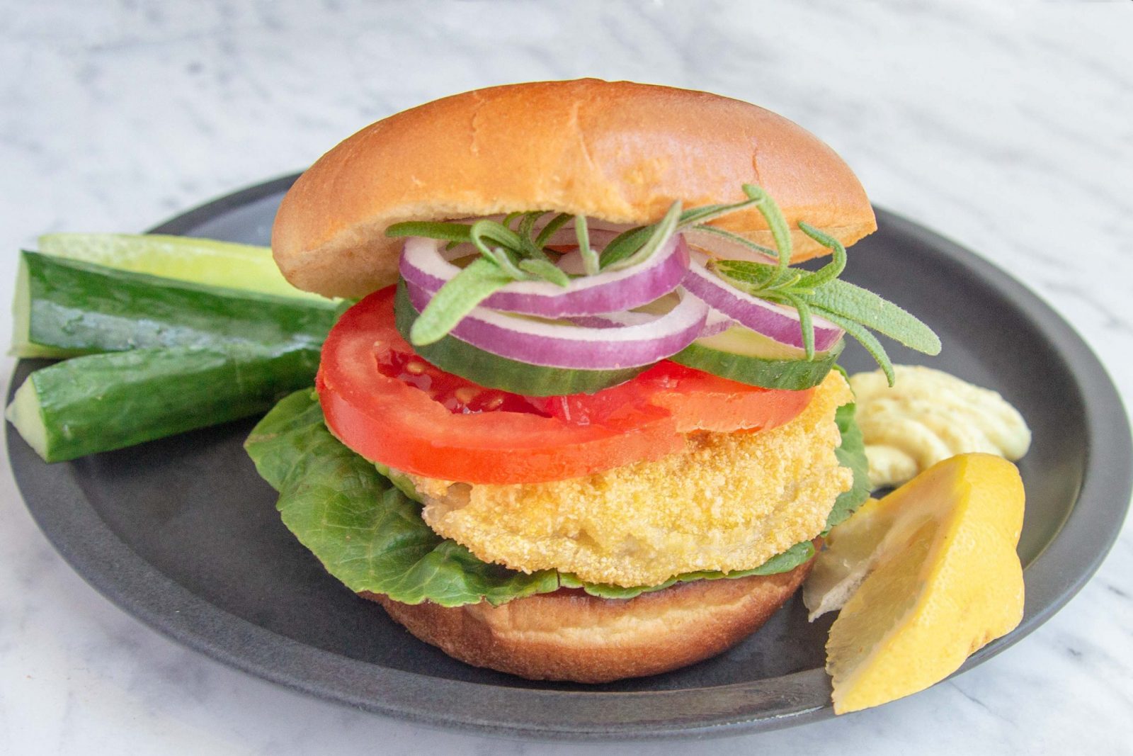 15-minute-fish-burgers-with-breaded-cod-tzatziki-and-veg