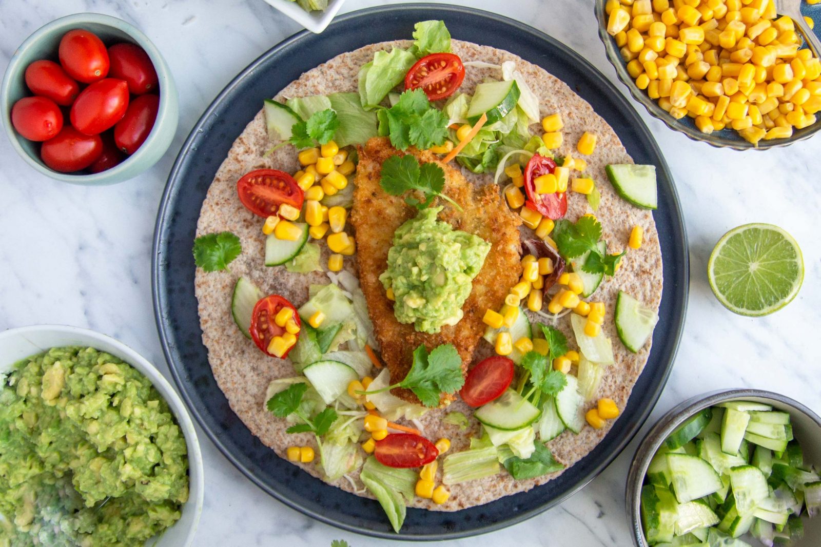 Breaded plaice fillets in tortilla wraps crispy fish wraps